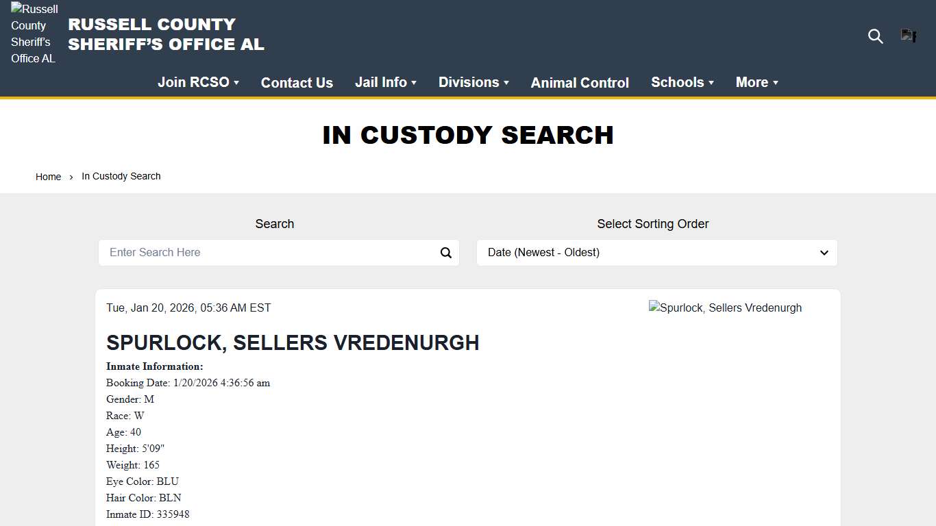 In Custody Search | Russell County Sheriff’s Office AL
